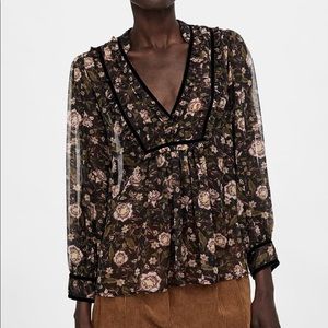 NWT! Zara Blouse with Velvet Trim